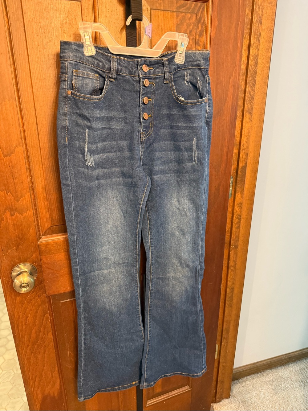 High-Rise Button-Front Women's Jeans - Dark Blue